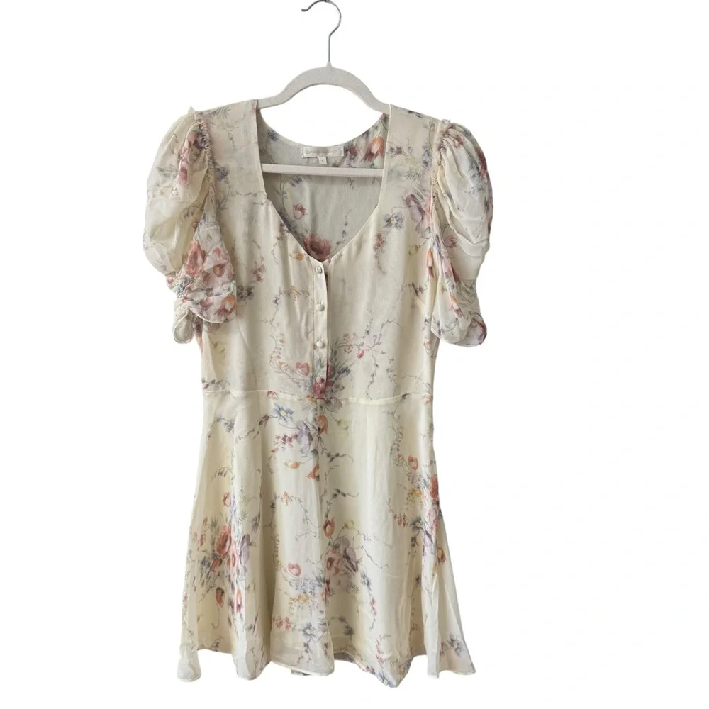 LoveShackFancy Floral Cora Silk Mini Dress Size SM Cream Coquette Feminine Sheer - Picture 13 of 14